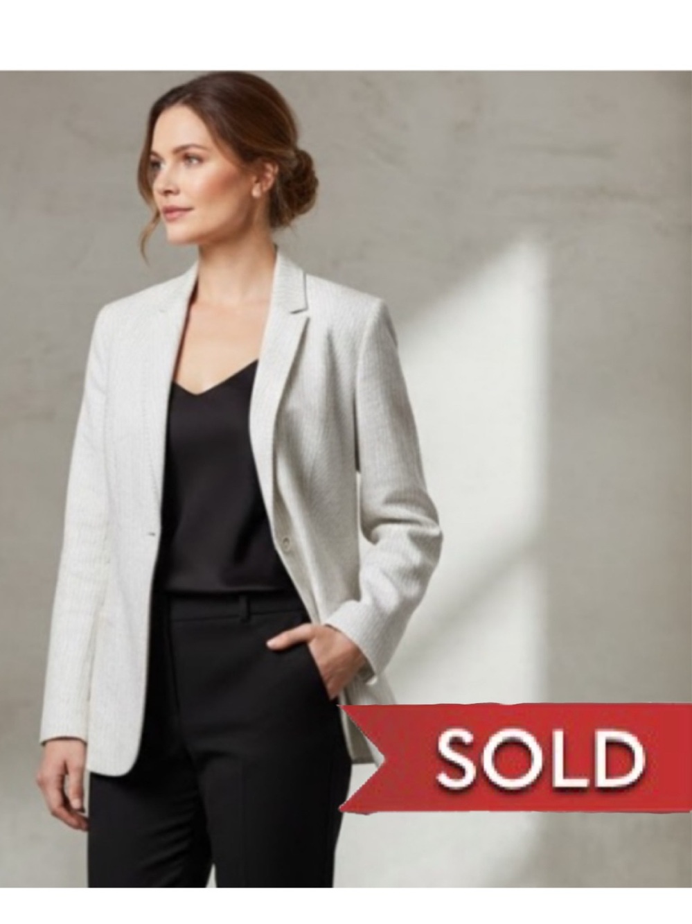 Elie Tahari Helena Striped Line Blazer Jacket 6 Neutral Office Career Classic